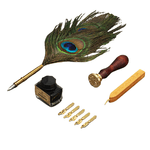 Carti si Birotica - Birotica - Instrumente de scris - Pixuri si stilouri - Set stilou cu pana de paun, calimara, ceara cu sigiliu si 5 penite - Infinity.ro