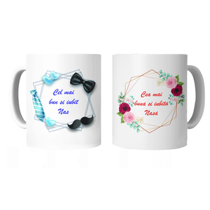 Set 2 cani cu mesaj pentru nasi, 320ml