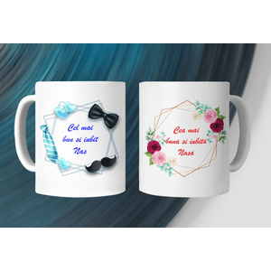 Set 2 cani cu mesaj pentru nasi, 320ml