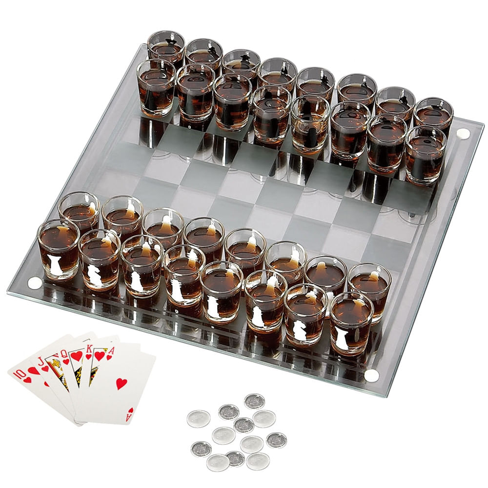 Set de sah cu pahare in loc de pioni, 25 x 25 cm
