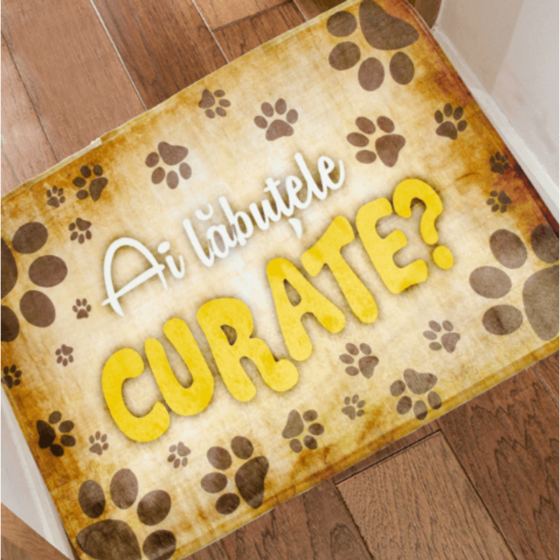 Casa si Gradina - Textile si covoare - Covoare - Covoare casa - Covoras din plus de interior cu mesaj „Ai labutele curate?" - Infinity.ro