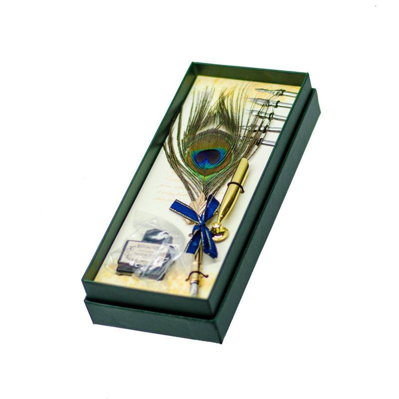 Carti si Birotica - Birotica - Instrumente de scris - Pixuri si stilouri - Set stilou cu pana de paun, calimara, suport si 5 penite - Infinity.ro