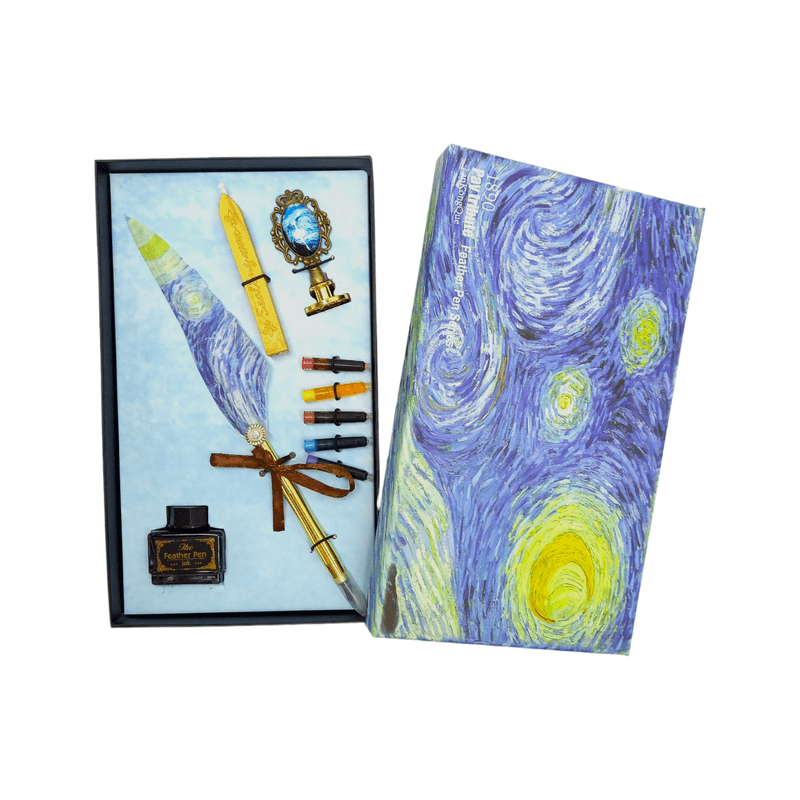 Carti si Birotica - Birotica - Instrumente de scris - Pixuri si stilouri - Set stilou caligrafie cu pana, 5 rezerve colorate, ceara si sigiliu - Infinity.ro