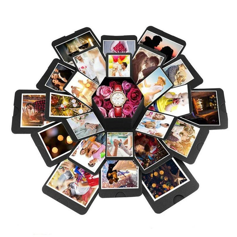 Market - Cadouri - Cadouri personalizate - Cutie exploziva personalizata cu fotografii, hexagonala culoare neagra, 40 x 40 x 43 cm - Infinity.ro
