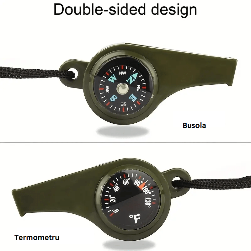 Sport si Outdoor - Camping - Accesorii camping si drumetii - Fluier Supravietuire 3 in 1 Fluier Busola si Termometru cu Snur Glixicom® - Infinity.ro