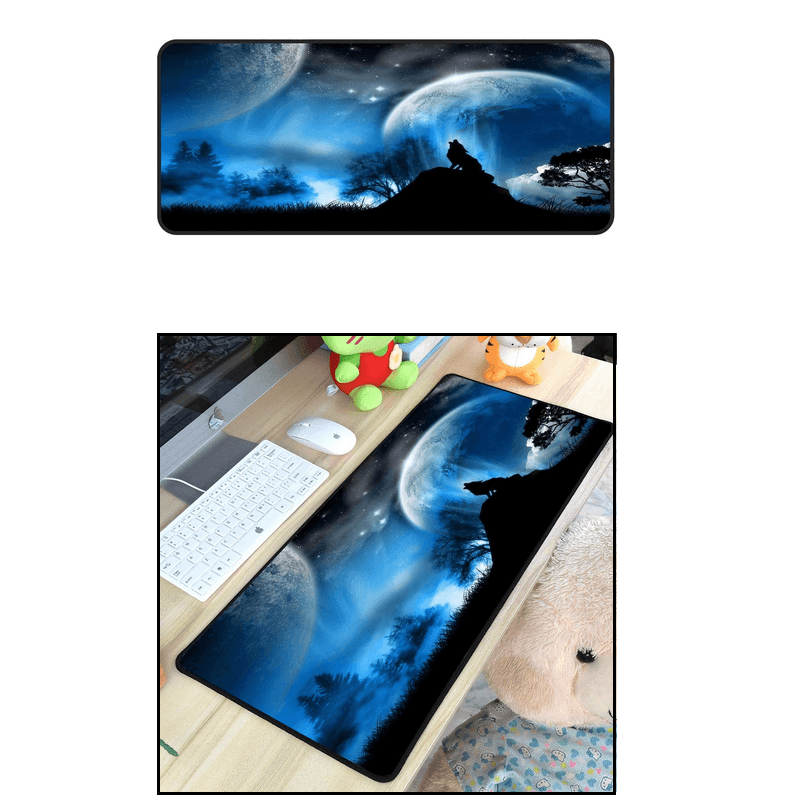 PC, gaming si accesorii - Periferice PC - Mousepad - Mousepad Cauciucat pentru Gaming 90 cm x 40 cm x 3 mm Model Lup Cusaturi Laterale si Baza Cauciucata - Infinity.ro