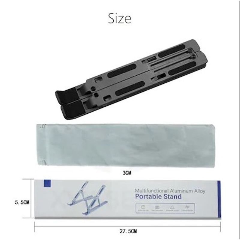 Laptop, Telefoane si Tablete - Laptopuri si accesorii - Accesorii Laptop - Standuri/Coolere notebook - Suport reglabil pentru laptop, Koopsio, compatibil Macbook, iPad sau tableta, saculet portabil inclus, Aluminiu - Infinity.ro