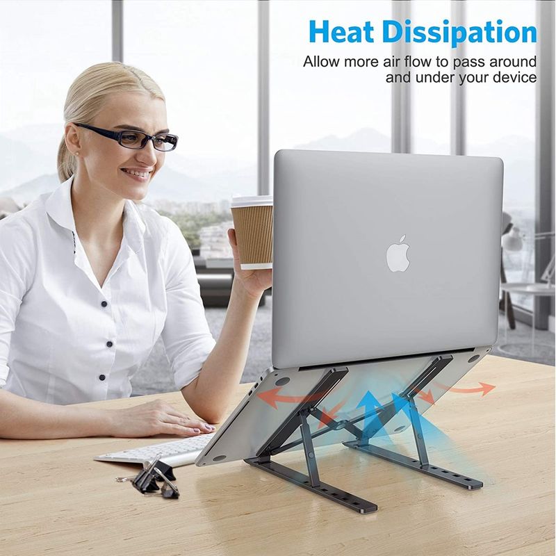 Laptop, Telefoane si Tablete - Laptopuri si accesorii - Accesorii Laptop - Standuri/Coolere notebook - Suport reglabil pentru laptop, Koopsio, compatibil Macbook, iPad sau tableta, saculet portabil inclus, Aluminiu - Infinity.ro