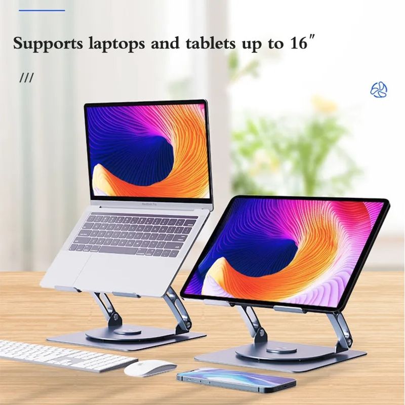 Laptop, Telefoane si Tablete - Laptopuri si accesorii - Accesorii Laptop - Standuri/Coolere notebook - Stand pentru laptop si tableta rotativ 360° grade, Koopsio, aluminiu, anti-alunecare, racire rapida si eficienta - Infinity.ro