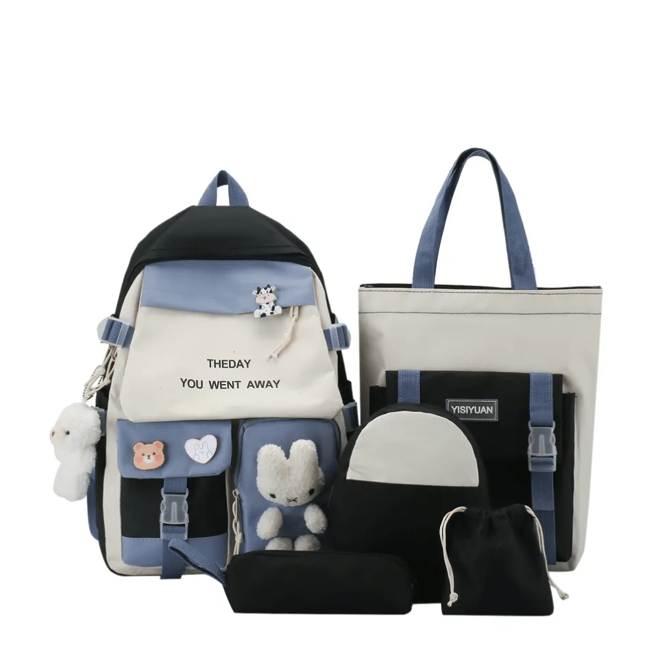 Set scoala ghiozdan , penar , geanta pachet , saculet cu snur , sacosa cu manere , negru, 44 x 30 x 12 cm