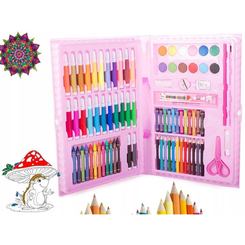 Jucarii, Copii si Bebe - Jucarii si jocuri - Jucarii & jocuri educative - Seturi pictura si desen - Set pictura si desen pentru copii 86 piese,Cutie Roz - 230 x 340 x 40 - Infinity.ro