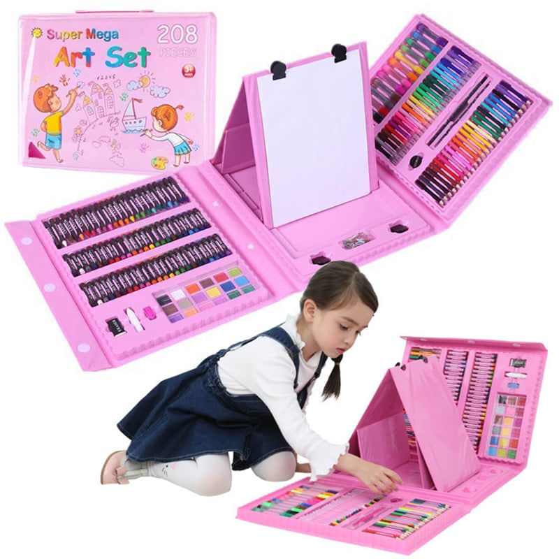 Jucarii, Copii si Bebe - Jucarii si jocuri - Jucarii & jocuri educative - Seturi pictura si desen - Set complet pentru pictura si desen format din 208 piese, Roz - Roz - Infinity.ro