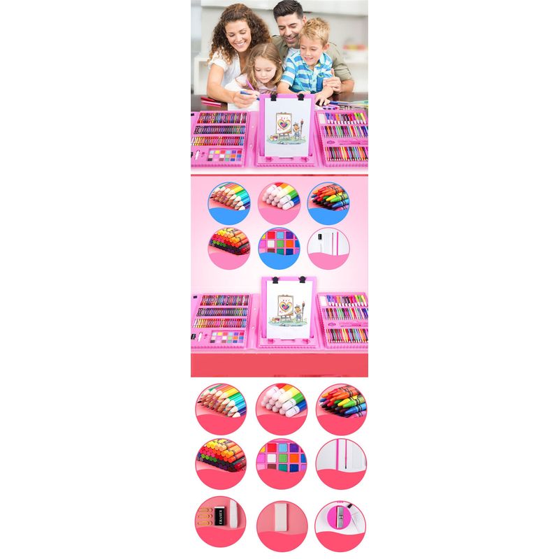 Jucarii, Copii si Bebe - Jucarii si jocuri - Jucarii & jocuri educative - Seturi pictura si desen - Set complet pentru pictura si desen format din 208 piese, Roz - Roz - Infinity.ro