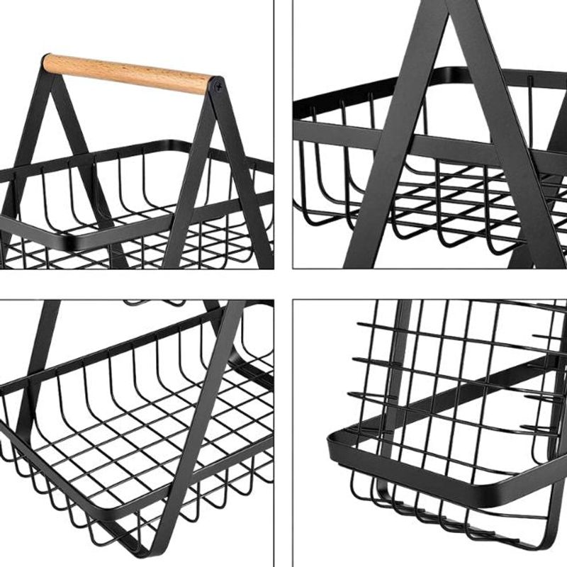 Casa si Gradina - Bucatarie si vesela - Ustensile bucatarie - Cosuri servire - Cos de fructe decorativ, Metal, 2 etaje, Negru - 300 x 200 x 100 mm - Infinity.ro