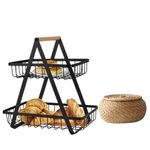 Casa si Gradina - Bucatarie si vesela - Ustensile bucatarie - Cosuri servire - Cos de fructe decorativ, Metal, 2 etaje, Negru - 300 x 200 x 100 mm - Infinity.ro