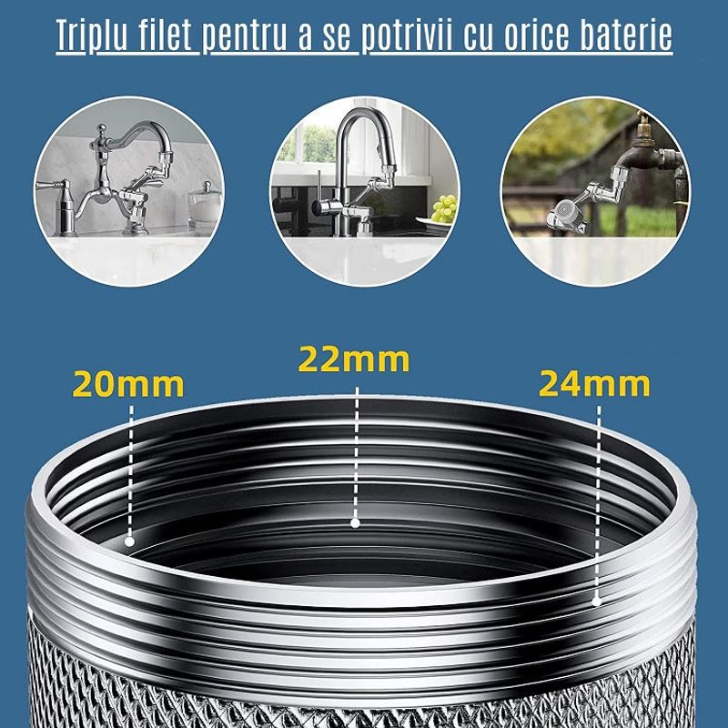 Casa si Gradina - Sanitare - Lavoar baie si accesorii - Accesorii baterii sanitare - Extensie Robinet Rotativa/Adaptor Apa Baterie,Argintiu/Chrome - 95 x 30 x 25 mm - Infinity.ro