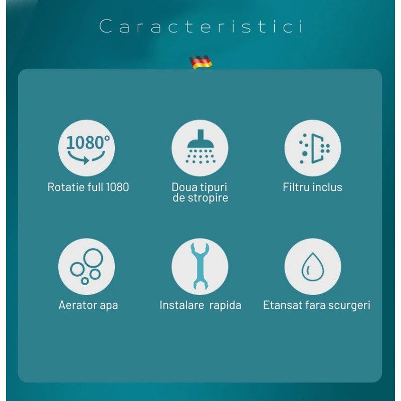 Casa si Gradina - Sanitare - Lavoar baie si accesorii - Accesorii baterii sanitare - Extensie Robinet Rotativa/Adaptor Apa Baterie,Argintiu/Chrome - 95 x 30 x 25 mm - Infinity.ro