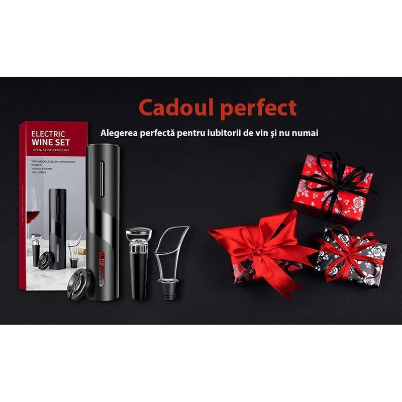 Casa si Gradina - Bucatarie si vesela - Accesorii bar - Tirbusoane si dopuri - Set tirbuson electric 4 in 1,Premium,Multifunctional, Negru - Negru - Infinity.ro