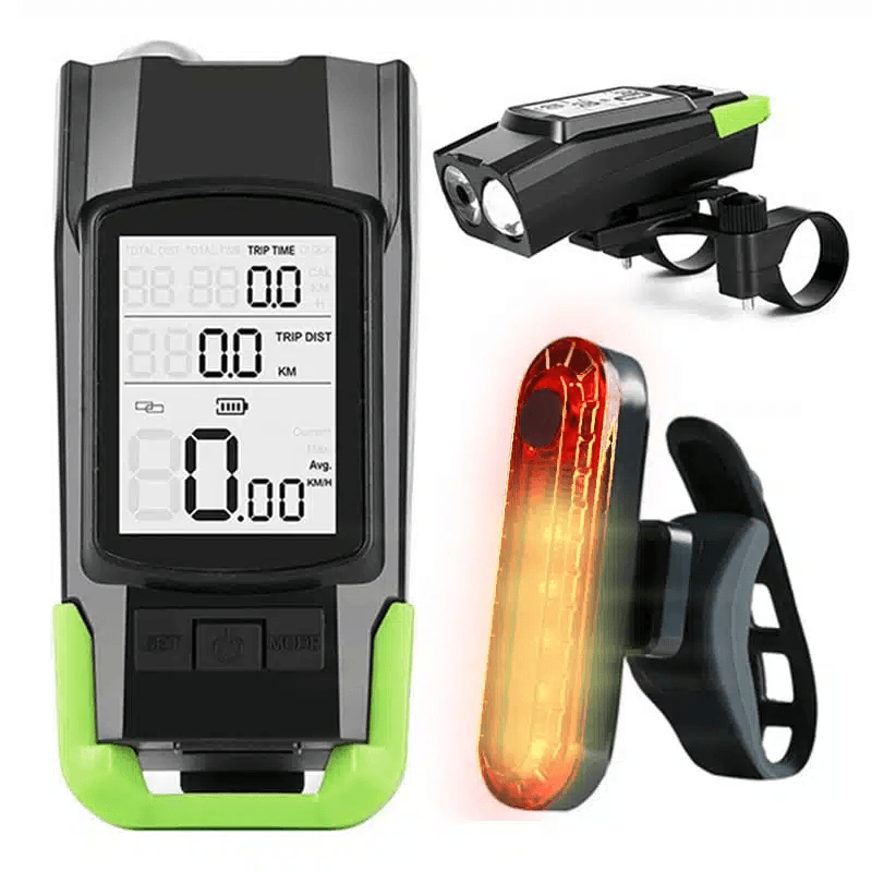 Sport si Outdoor - Ciclism - Accesorii pentru biciclete - Pompe biciclete - Ciclocomputer Wireless pentru bicicleta cu Lumini LED fata-spate si Claxon - Negru - Infinity.ro