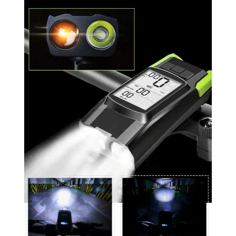 Sport si Outdoor - Ciclism - Accesorii pentru biciclete - Pompe biciclete - Ciclocomputer Wireless pentru bicicleta cu Lumini LED fata-spate si Claxon - Negru - Infinity.ro