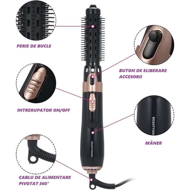 Ingrijire personala si Cosmetice - Aparate & accesorii ingrijire personala - Hair styling - Perii de par electrice - Perie Electrica 4 in 1,Ondulare/Uscare/Piaptanare/Indreptare - Negru - Infinity.ro