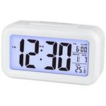 Casa si Gradina - Decoratiuni - Ceasuri - Ceas Digital cu Afisaj LED Data/Ora/Temperatura, Alarma, Alb - 75 x 130 x 45 mm - Infinity.ro