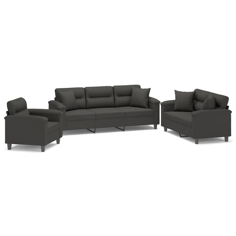 Casa si Gradina - Mobilier - Seturi de mobilier - Seturi living - Set de canapele cu perne, 3 piese, gri inchis, microfibra - Infinity.ro