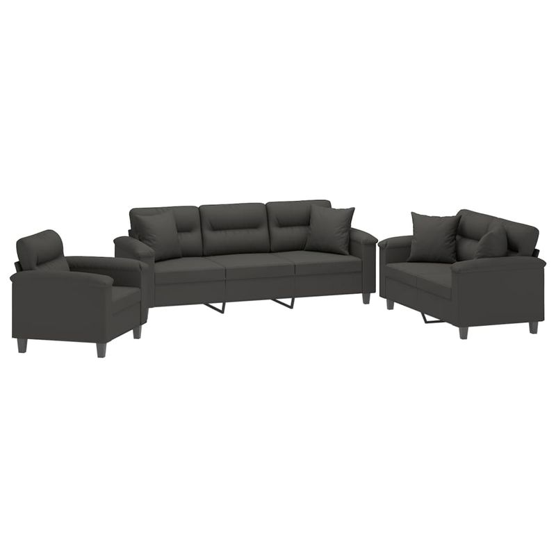 Casa si Gradina - Mobilier - Seturi de mobilier - Seturi living - Set de canapele cu perne, 3 piese, gri inchis, microfibra - Infinity.ro