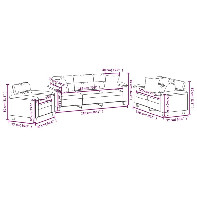 Casa si Gradina - Mobilier - Seturi de mobilier - Seturi living - Set de canapele cu perne, 3 piese, gri inchis, microfibra - Infinity.ro