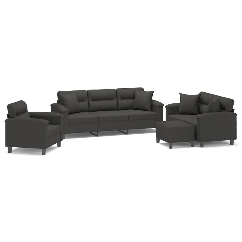 Casa si Gradina - Mobilier - Seturi de mobilier - Seturi living - Set de canapele cu perne, 4 piese, gri inchis, microfibra - Infinity.ro