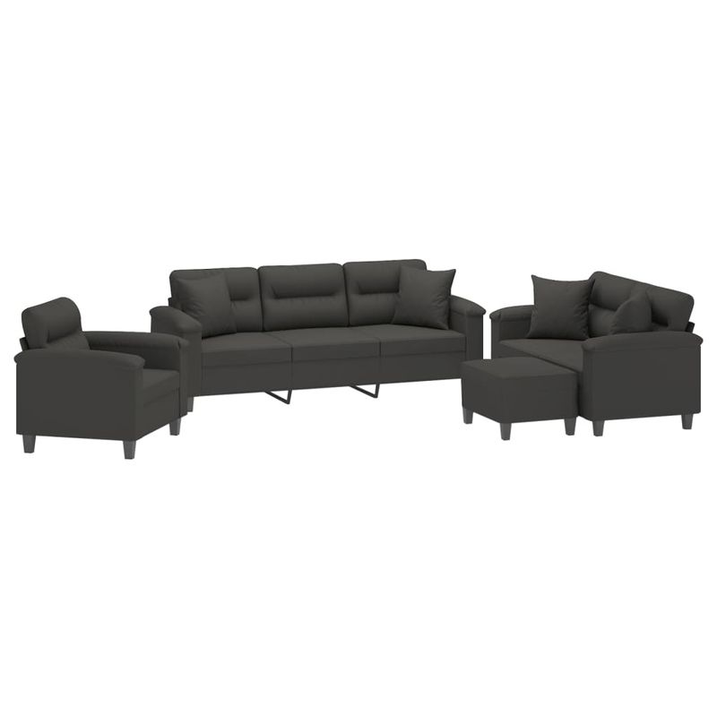 Casa si Gradina - Mobilier - Seturi de mobilier - Seturi living - Set de canapele cu perne, 4 piese, gri inchis, microfibra - Infinity.ro