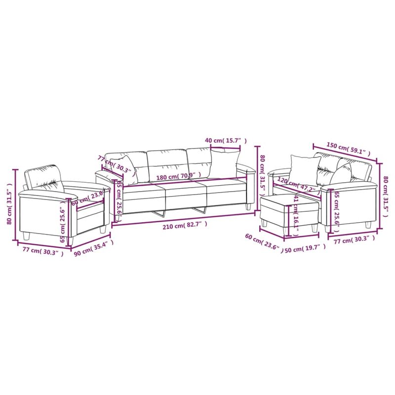 Casa si Gradina - Mobilier - Seturi de mobilier - Seturi living - Set de canapele cu perne, 4 piese, gri inchis, microfibra - Infinity.ro