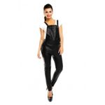 Fashion, accesorii si bijuterii/Femei/Imbracaminte femei/Salopete femei - Salopeta dama, din piele ecologica, neagra, L - Infinity.ro