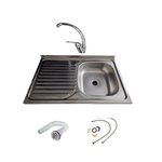 Casa si Gradina - Sanitare - Chiuveta bucatarie si accesorii - Chiuvete bucatarie - Set Masca Chiuveta Sonoma 80 x 50 x 80 cm+Chiuveta inox+Baterie lebada stativa si sifon scurgere plus silicon - Infinity.ro