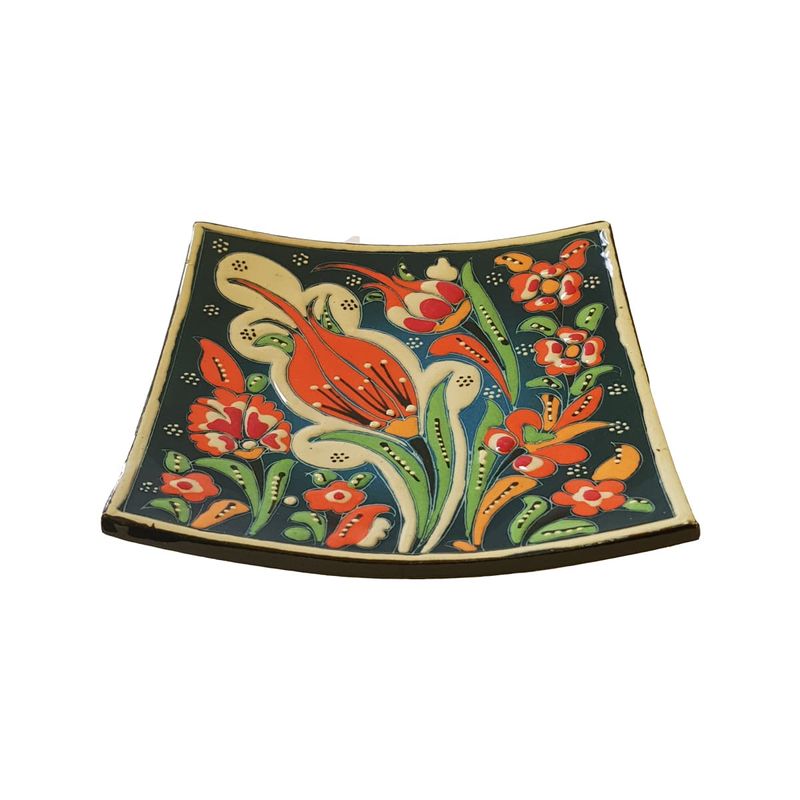 Casa si Gradina - Bucatarie si vesela - Vesela si tacamuri - Farfurii si boluri - Farfurie ceramica handmade stil turcesc, 13x13 cm, Multicolor verde cu flori, EHA - Infinity.ro