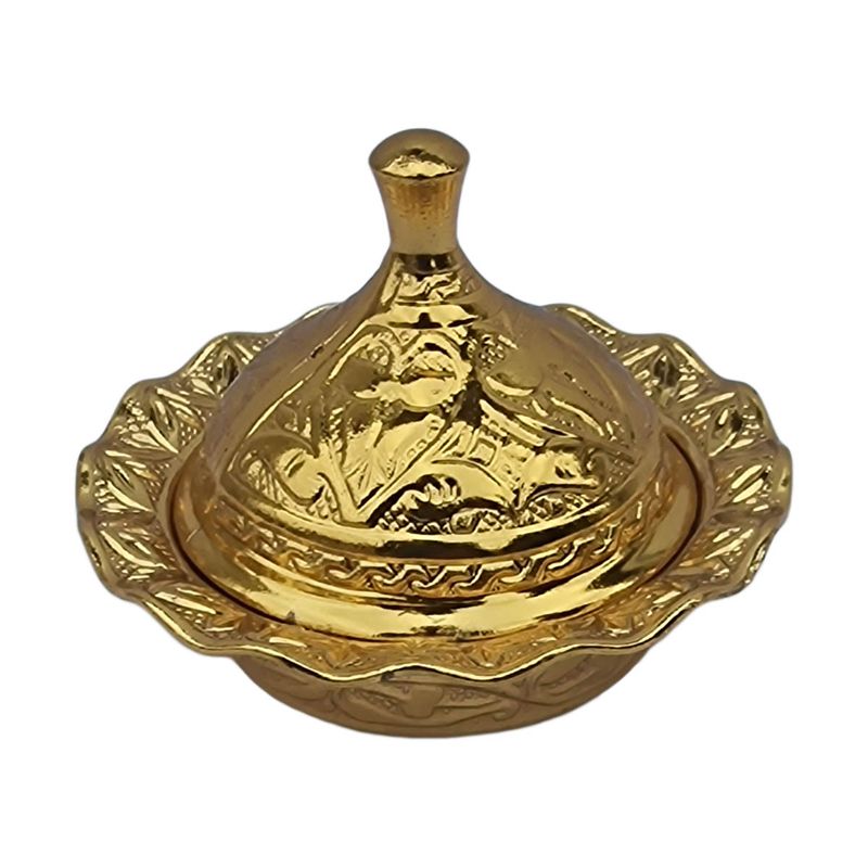 Casa si Gradina - Bucatarie si vesela - Vesela si tacamuri - Vesela pentru servire - Tavita rotund, traditional stil turcesc cu capac din zamac, Ø6.5xh5 cm, EHA - Auriu - Infinity.ro
