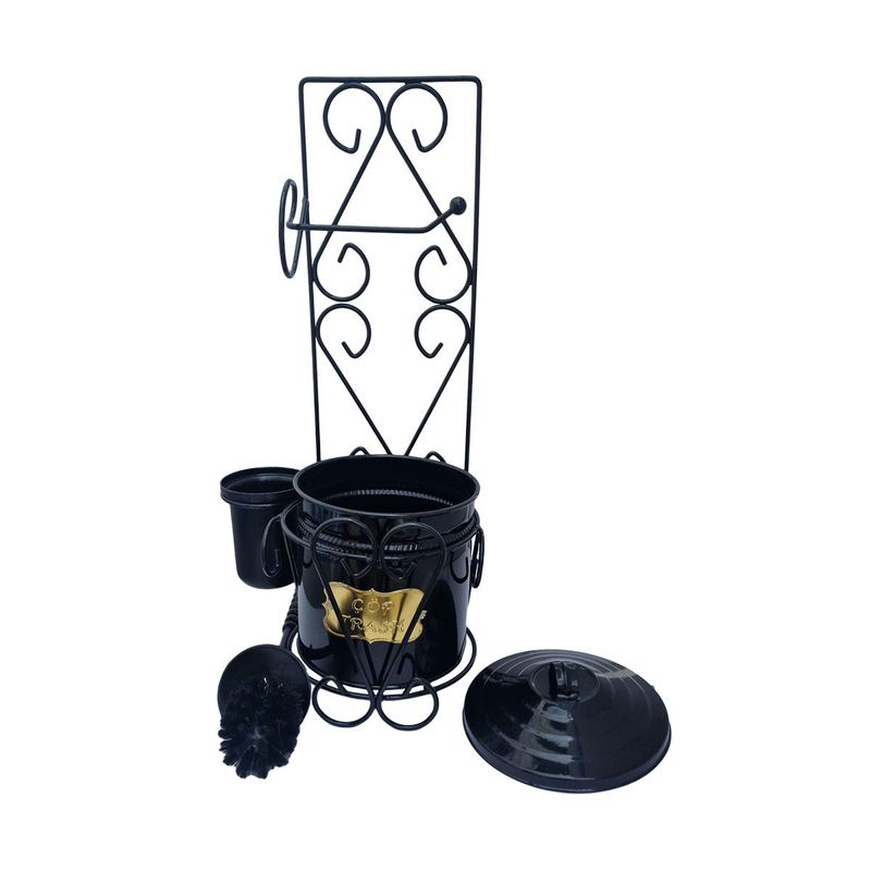 Casa si Gradina - Sanitare - Obiecte sanitare - Accesorii vase de toaleta - Stand metalic pentru toaleta cu cos, perie si suport hartie igienica, Ø30xH57 cm - Alb - Infinity.ro