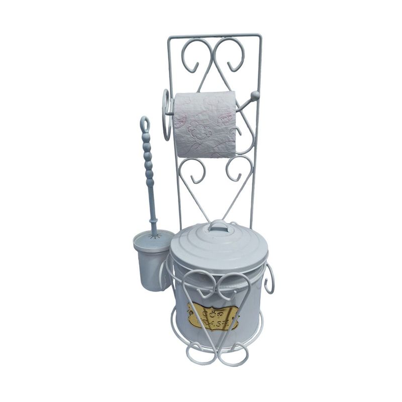 Casa si Gradina - Sanitare - Obiecte sanitare - Accesorii vase de toaleta - Stand metalic pentru toaleta cu cos, perie si suport hartie igienica, Ø30xH57 cm - Alb - Infinity.ro