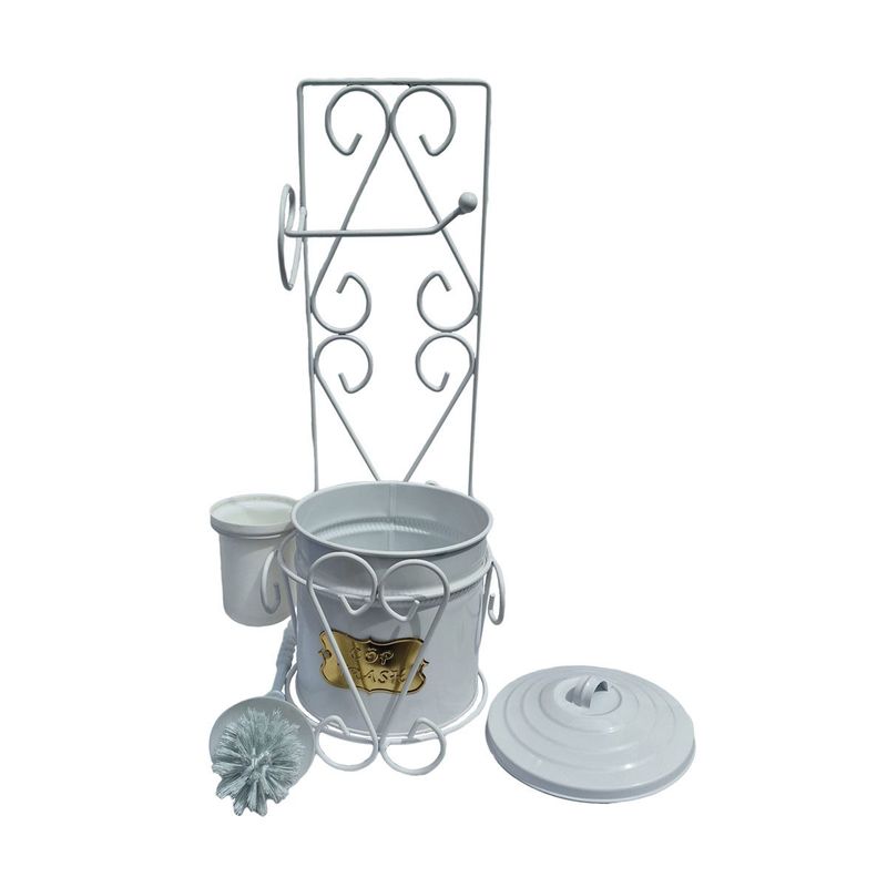 Casa si Gradina - Sanitare - Obiecte sanitare - Accesorii vase de toaleta - Stand metalic pentru toaleta cu cos, perie si suport hartie igienica, Ø30xH57 cm - Alb - Infinity.ro