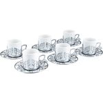 Casa si Gradina - Bucatarie si vesela - Cani si pahare - Cani si cesti - Set 6 cesti cafea turceasca cu farfurioara, 60 ml x 6, Ø5xh6 cm/ Ø11xh1.5 cm, EHA - Argintiu - Infinity.ro