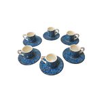 Casa si Gradina - Bucatarie si vesela - Cani si pahare - Cani si cesti - Set cafea turceasca ceramica, pictat manual, 12 piese, albastru inchis cu flori, EHA - Infinity.ro