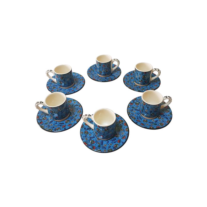 Casa si Gradina - Bucatarie si vesela - Cani si pahare - Cani si cesti - Set cafea turceasca ceramica, pictat manual, 12 piese, albastru inchis cu flori, EHA - Infinity.ro