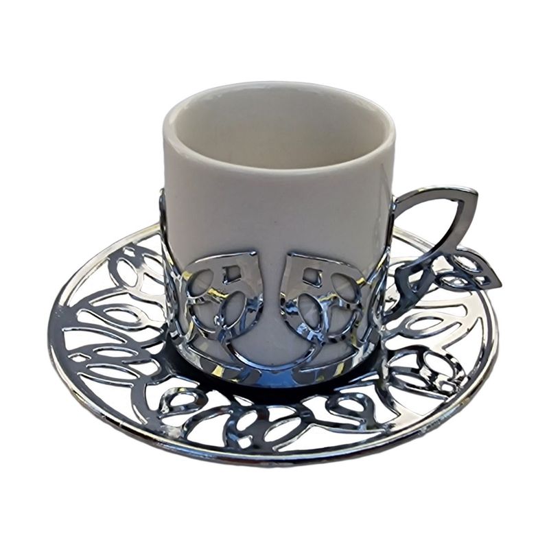 Casa si Gradina - Bucatarie si vesela - Cani si pahare - Cani si cesti - Set 6 cesti cafea turceasca cu farfurioara, 60 ml x 6, Ø5xh6 cm/ Ø11xh1.5 cm, EHA - Argintiu - Infinity.ro