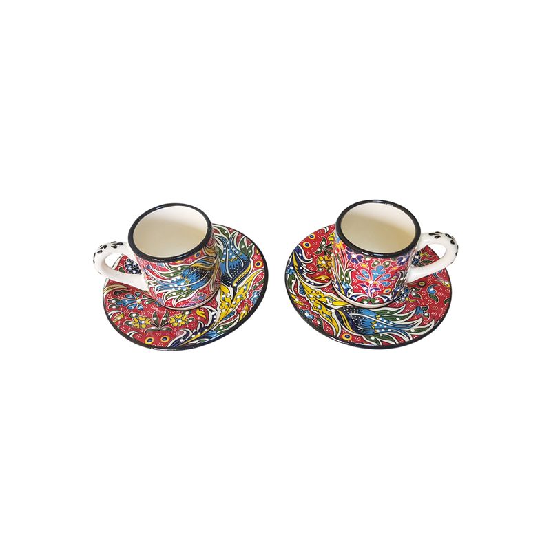 Casa si Gradina - Bucatarie si vesela - Cani si pahare - Cani si cesti - Set cafea turceasca ceramica, pictat manual, multicolor rosu, EHA - 12 - Infinity.ro