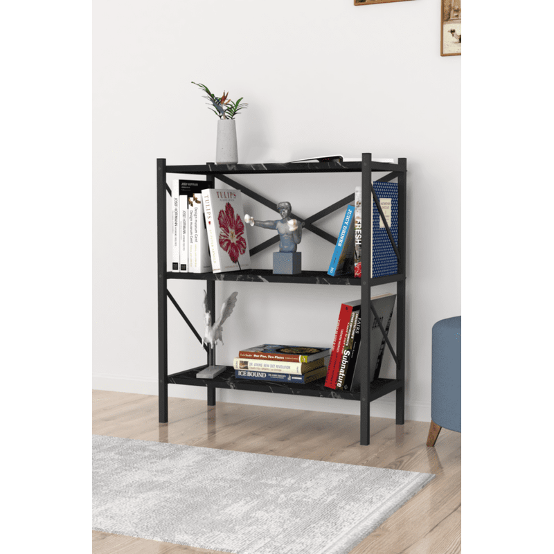 Casa si Gradina - Mobilier - Biblioteci si rafturi - Biblioteci - Biblioteca cu 3 rafturi, pal + metal, 75x60x30 cm, EHA - Alb - Infinity.ro