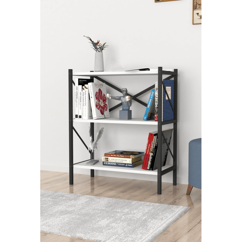 Casa si Gradina - Mobilier - Biblioteci si rafturi - Biblioteci - Biblioteca cu 3 rafturi, pal + metal, 75x60x30 cm, EHA - Alb - Infinity.ro