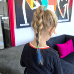 Fashion, accesorii si bijuterii - Copii - Accesorii copii - Accesorii pentru par copii - Elastic par cu 4 suvite colorate impletite Crisalida, lungime 40 cm, galben si roz - Infinity.ro