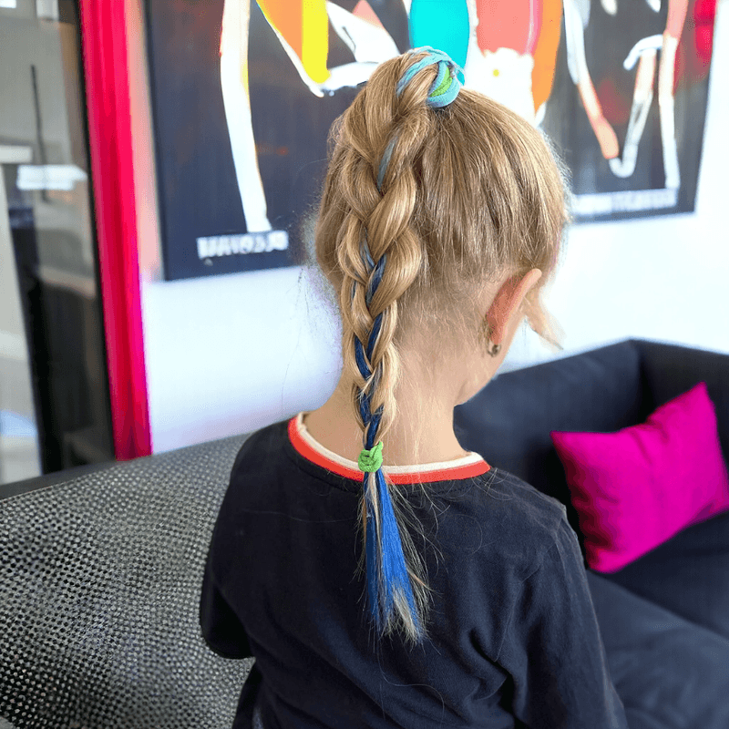 Fashion, accesorii si bijuterii - Copii - Accesorii copii - Accesorii pentru par copii - Elastic par cu 4 suvite colorate impletite Crisalida, lungime 40 cm, galben si roz - Infinity.ro