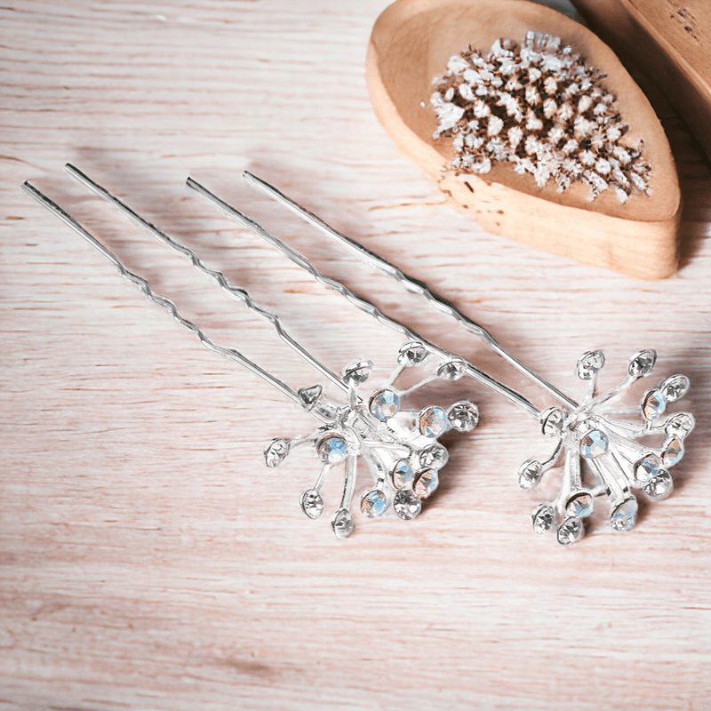 Fashion, accesorii si bijuterii - Femei - Accesorii femei - Accesorii pentru par femei - Set 2 ace pentru par cu strasuri, lungime 65 mm, diametru 20 mm, Argintiu - Infinity.ro