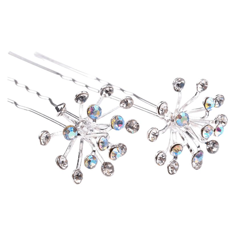 Fashion, accesorii si bijuterii - Femei - Accesorii femei - Accesorii pentru par femei - Set 2 ace pentru par cu strasuri, lungime 65 mm, diametru 20 mm, Argintiu - Infinity.ro